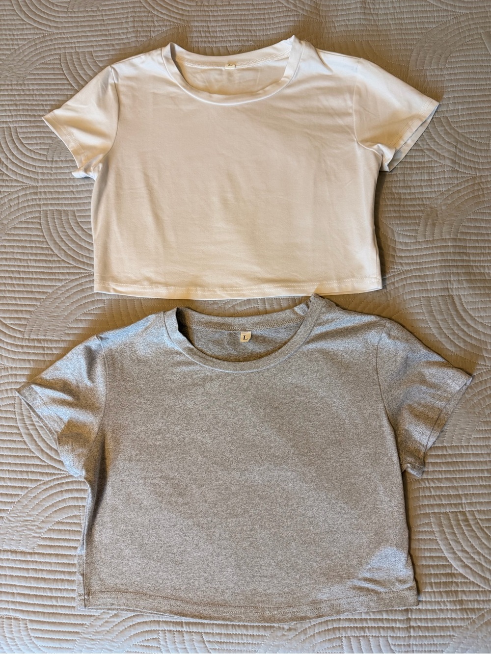Cropped Tee Set - White & Gray